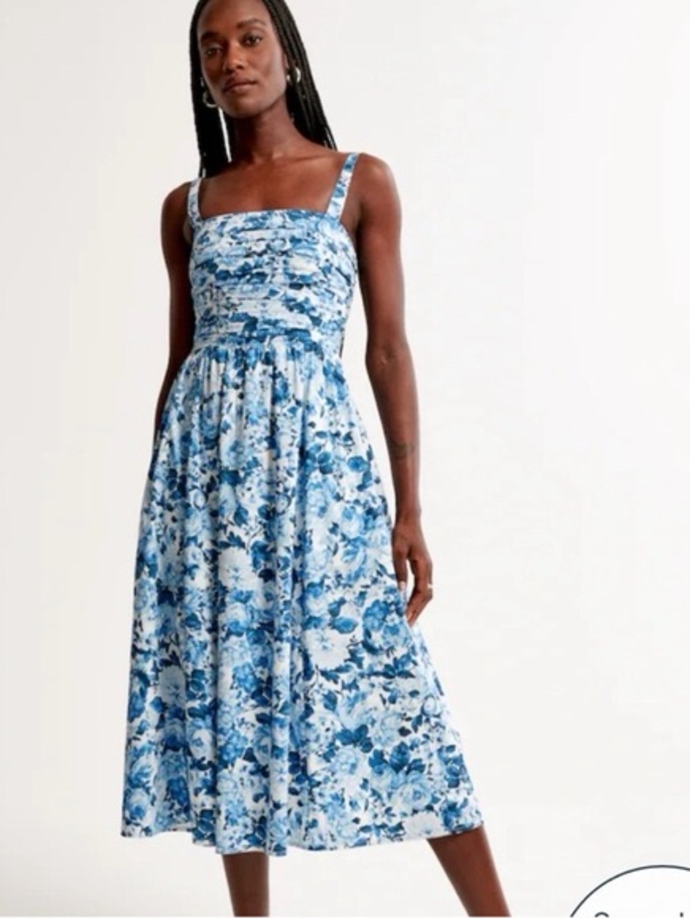 Abercrombie & Fitch Blue Floral Square-Neck Midi Dress